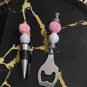Pink and Silver Wine Stopper and Bottle Opener Set